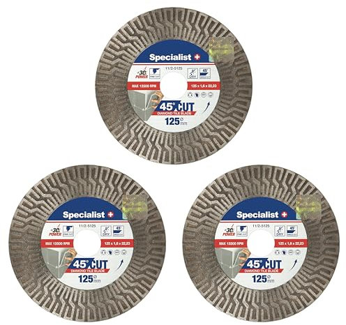 Specialist+ Lot de 3 disques de coupe et de meulage en diamant, kit de découpe pour carreaux, porcelaine et pierre (125 mm) | Compatible avec coupe-carreaux et support pour meuleuse d’angle