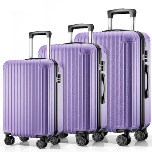 ABISTAB Voyager ABS-Kofferset 3-teilig S+M+L, 360°-Doppelrollen, Helllila | S 55 cm, M 66 cm, L 76 cm, flexible Größenwahl, Zahlenschloss, geordneter Innenraum, platzsparend verstaubar