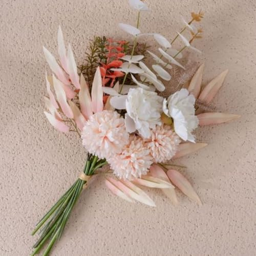 OUKEYI Mini crisantemi finti, fiori artificiali in seta, fiori di tarassaco, decorazioni floreali in plastica per sala da pranzo, bouquet di nozze (champagne)