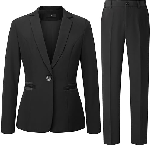Women's 2 Piece Suit One Button Dressy Blazer Pants Suit Set Business Casual Outfits (US, Alpha, X-Large, Regular, Regular, Black)