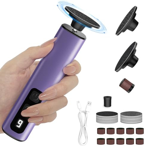 2in1 Electric Foot File, Foot Files for Hard Skin, 1800 mAh Waterproof Callus Remover for Feet,9 Speed Professional Foot Scraper Pedicure Tools with 30pcs Replacement Pads for Dry Dead Skin (Purple)
