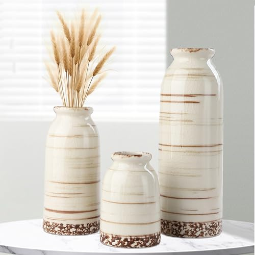 VASETOPIA Vases Décoratifs - Lot de 3 Petits Vases en Céramique, pour Intérieur Moderne Minimalisme, Salle de Bains, Pièce maîtresse (Blanc)