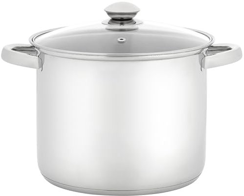 Judge Essentials Polished Stainless Steel Stock Pot with Lid, 6.5L, 22cm Large Induction Pot, Suitable for All Hob Types, Oven and Dishwasher Safe