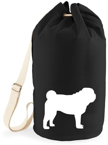 Huuraa Seesack Mops Silhouette 20 Liter Black Baumwolle Rucksack Geschenkidee