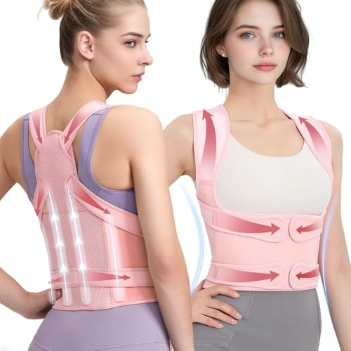 MUMIK Corrector de Postura para Espalda, Fajas para Espalda para Hombres y Mujeres Corrector Postural Entrenador de Posture Corrector Ajustable para Hombros, Cuello y Cintura (Rosa, Small)