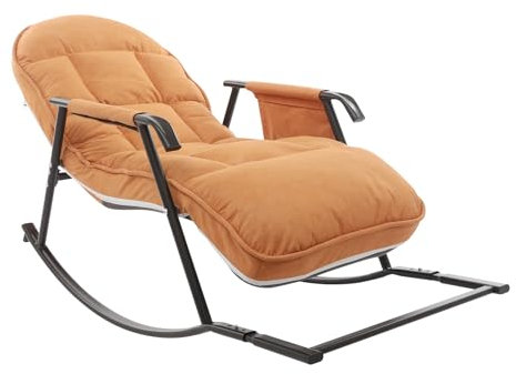YISSALE gungstol, 128 x 60 x 56 cm, modern, bekväm vadderad sits, lastkapacitet 200 kg, gungstol för vardagsrum, sovrum, balkong (orange)