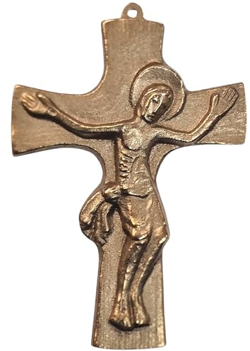 Herzmensch Kleines Wandkreuz Bronze mit Korpus massive Handarbeit Jesus am Kreuz 7,5 x 11 cm zum Aufhängen von Ch. Fischbach als religiös sakrales Geschenk