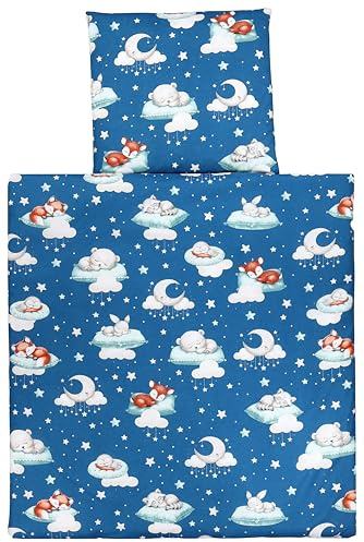 TupTam Ropa de Cama para Cuna de Bebe 4 Piezas, Bebés Animales dormidos/Azul Oscuro, 80x80 cm