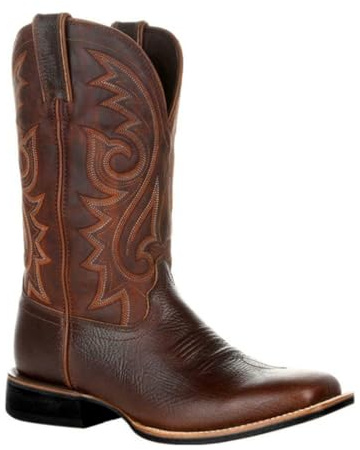 TangDao Uomo Stivali da Cowboy Ricamati Stivali Western con Tacco Grosso Slip On Retrò Metà Polpaccio Sivale da Lavoro 43 Marrone