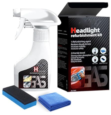 Scheinwerfer Aufbereitung Flüssigkeit Set 180ml, Pro Scheinwerfer-Rejuvenator, Auto Scheinwerfer Politur Spray für für Reinigt und Poliert Vermattete und Vergilbte (1)