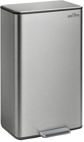 mVm 40L Kitchen Bin, Stainless Steel Pedal Rubbish Bin, Grey | Bin with Soft Close Lid and Removable Inner Bucket, Fingerprint Proof & Odour Seal, Slim Recycling Waste Bin for Home& Office