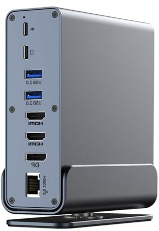 Ljmyy Estación de acoplamiento USB C 15 en 1 multipuertos con HDTV, VGA, doble PD100W, RJ45 para carga de velocidad de laptop, estación de acoplamiento de puerto de 3,5 mm