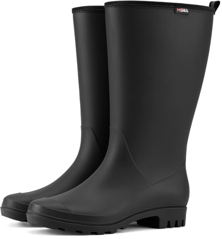 HISEA Wide Calf Rubber Boots Tall Rain Boots Seamless Matte Surface Waterproof PVC Rainboots for Women Gardening Farming Walking Dogs Women's Rain Footwear