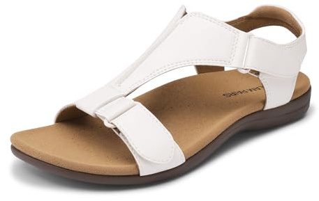 DREAM PAIRS Estivi Sandali da Donna con Supporto Plantare e Cinturino a T, Ortopedici, Piatti, Comodi per Camminare da Spiaggia,Size 41.5,Bianco,SDFS26014W