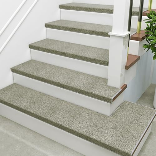 BJSXHZYGT Antiscivolo Scale 5 Pezzi, Tappeti per Scale con Bordo Piegato a 90° per Scale Antiscivolo, Tappeto Moquette in Scala Legno ad Adsorbimento del Gel di Silice(Green,75x27cm/30x11in)
