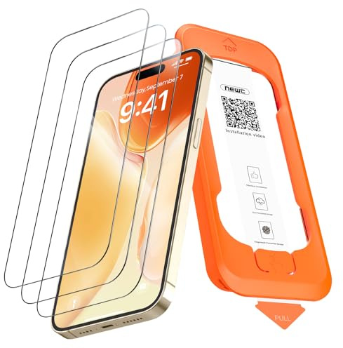NEW'C Pellicola Vetro per iPhone 14 Pro, in Vetro Temperato | 3 Pezzi, HD Trasparente, 6,1 Pollici, Kit Installazione Incluso, Durezza 9H, Antigraffio, Senza Bolle