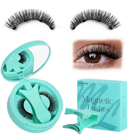 OYZOQ 1 pares clace Pestañas magnéticas con aplicador, estilo esponjoso, pestañas postizas nat-urales, magnéticas sin delineador de ojos,Aspecto nat-ural,No necesita pegamento(ZP07)