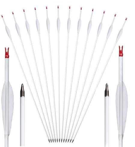 PHILOCS 12 pz Tiro con Arco Flechas de Caza Spine 500 600 700 800 Flecha de Carbono-Puro 4 Pluma Natural Blanca para Arco Compuesto/Recurvo Práctica de Tiro y Caza