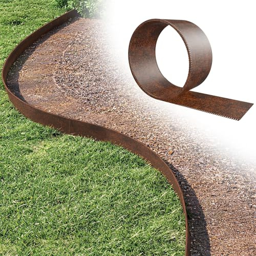 UISEBRT 5 m gräskanter galvaniserad metall, 15 cm hög – flexibel rabattinfattning, klippkant eller trädring, med tänder och vikning, perfekt för trädgårdsbegränsningar, hållbar och lätt att installera