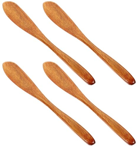 HYTROVE Cuchillos para Mantequilla y Queso de Madera Natural, Set de 4 Unidades para Cortar Bollos, Tostadas y Pasteles en Cocina Familiar