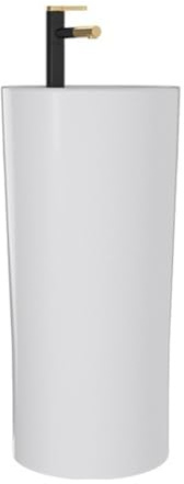 Lavabo moderno con piedistallo, lavabo rotondo in ceramica da 39,9 cm, con kit di scarico e rubinetto, elegante design a colonna bianca
