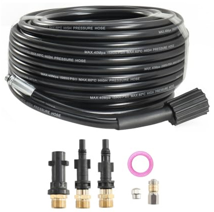TINMAGI Desatascador Tuberías 20M 180Bar, Manguera Limpieza con Boquillas Rígidas + Giratorias, Adaptadores Compatible Kärcher K2-K7 Lavor Parkside Bosch