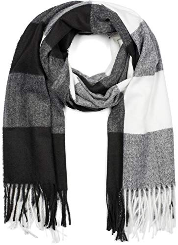 styleBREAKER Sciarpa unisex in morbido plaid con frange lunghe, plaid, invernale, stola 01017110, colore:Nero-bianco