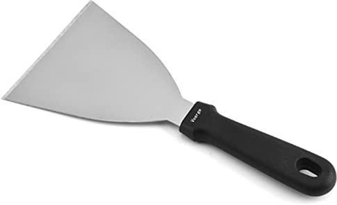 Voarge Espátula triangular profesional para tortitas con mango, hoja de acero inoxidable, mango de polipropileno, 12 cm x 12 cm