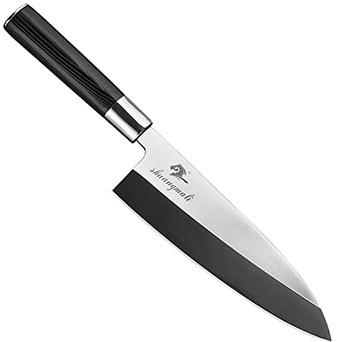 Couteau Sashimi Haute Carbon 5Crmov Acier inoxydable Couteaux de filetage de cuisine coupant la tête de poisson Thinging Saumon Sushi couteau couteau (Color : 9 Inch Deba knife)