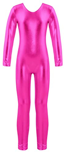winying Kids Girls Boys Spandex Crew Neck Long Sleeve Full Bodysuit Unitard Athletic Gymnastics Leotard Catsuit Hot Pink D 6 Years