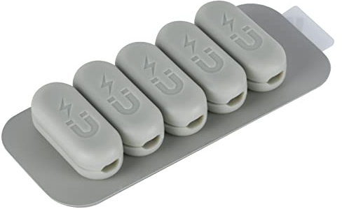 Electraline 71707 Set di 5 Fermacavi magnetici con banda metallica adesiva inclusa, Organizer Scrivania per cavi Multifunzione, Gestione per cavo di alimentazione, cavo di ricarica USB, cavo audio ecc
