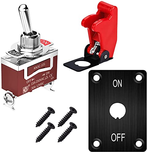 Gebildet Marine Interruptor Palanca con Panel Montaje 12VDC 20A Interruptor Palanca 250V AC 15A Heavy Duty SPST Encendido/Apagado 2Pin para Auto Car Truck Boat con Cubierta Seguridad