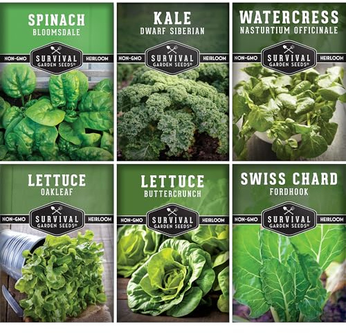 Hydroponics Vegetable Seed Collection for Planting - Watercress, Spinach, Siberian Kale, Swiss Chard, Buttercrunch, Oakleaf Lettuce Varieties to Grow Indoors Non-GMO Heirloom Survival Garden Seeds