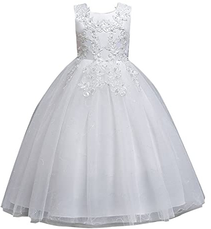 Flickklänning, spets, prinsessklänning, ärmlös, fyrkantig urringning, 3D-blommor, lång aftonklänning, collect, midja, tyllklänning, barn, bröllop, brudtärnor, klänningar, födelsedag, dopklänning