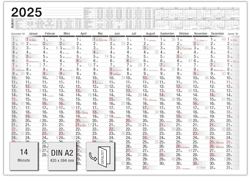 TOBJA Wandkalender 2026 in A2 Größe - Übersichtlicher Jahreskalender 2026 mit Feiertagen und Wochennummern. Jahresplaner 2026 in 59 x 42 cm (A2 Blatt gefalzt)