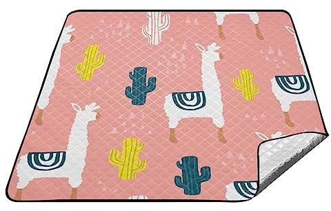 YOUJUNER Picknickdecke 200x200cm, Süße Lama-Kaktus groß wasserdicht Campingdecke faltbar Strandmatte Picknick-Matte für Park, Garten, Strand Outdoor
