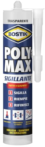 Bostik Poly Max Sigillante Trasparente - Sigillante universale polimerico permanentemente elastico e verniciabile, non ritira e resiste alle muffe