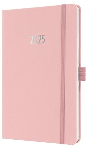 SIGEL J5405 Wochenkalender 2025 A5, Jolie, rosa, Hardcover mit Textileinband, Gummiband, Stiftschlaufe, Einstecktasche, 174 Seiten, vegan, Buchkalender, Terminplaner