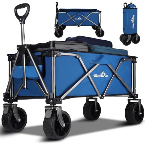 GXCROR Beach Trolley Cart With Big Wheels - Folding 100kg Capacity Wagon on Wheels for Festival, Fishing, Camping, Garden, and Picnic