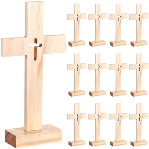 Suzile 12 Stück Weihnachtskrippe Holzkreuz unlackierte Holz-Tischplatte zum Basteln, stehende Tafelaufsätze, Ostern, Kirche, Sonntag, Schule, Erstkommunion, Taufe, Dekorationen (ausgehöhlt)