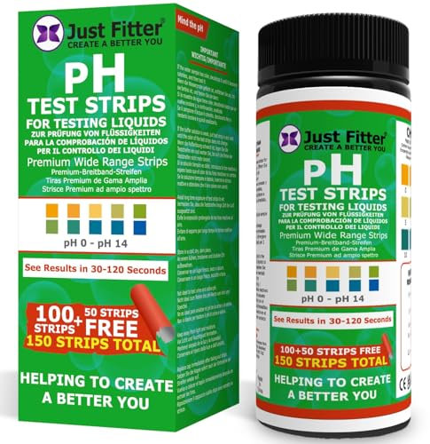 Just Fitter Alkaline Water pH Test Strips. Testing Kit for Home Drinking Water and Liquids. Universal Tester for Aquarium, Fish Tank, Pool, Hot Tub, Spa, Kombucha, Fermentation and Brewing Process.