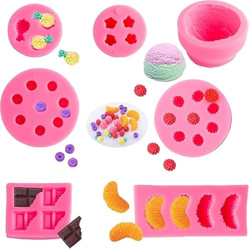 7 moldes para hacer velas, moldes de gelatina en forma de fruta, forma de bola de hielo, molde de fruta, molde de silicona, molde de chocolate, molde para fondant para velas de cera caseras, jabón