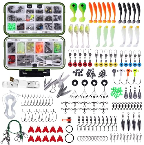 The Brisk Barrel Fishing Lures. 212 Pcs Tackle Box with Tackle Bait Lures, Crankbaits, Hook, Weight, Spring Pins, Fishing Line & More Idea for Men