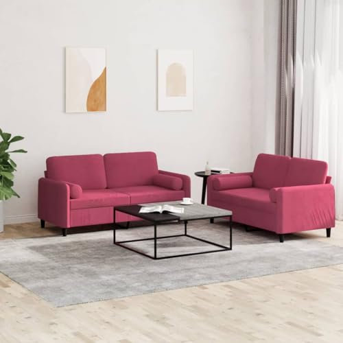 CINDERFUL 2-TLG. Sofagarnitur mit Kissen Weinrot Samt,Exklusive SamtCouchgarnitur: Bequem Relaxen und Unterhalten im Wohnzimmer Möbel, Wohnzimmer