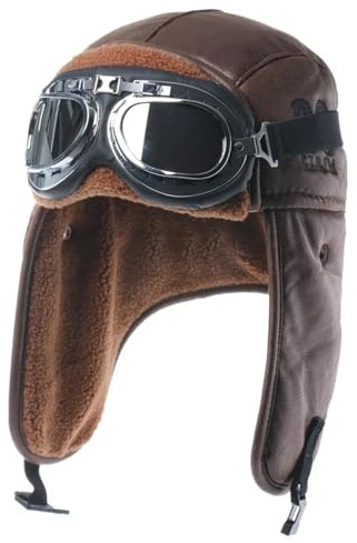 YUECIBAI Fliegermützen Herren Winter Bomber Hut Mit Schutzbrille Outdoor Motorrad Wind Dicht Warm Pilot Ohrlappen Hut Leder Thermisch