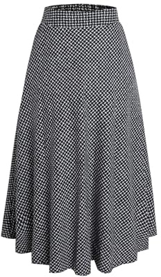 Beeblily Gonna Lunga Invernale Donna Vita Alta Elegante Lana Quadri Maxi Gonna Vintage Gonne Plissettat Nero XL
