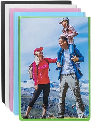 QUARKZMAN 5Pezzi Cornice Magnetica per Foto, Cornice Magnetica 4 x 2.5 pollici Porta Cartoline con Tasca Protettiva Trasparente per Frigorifero Ufficio Finestra in Vetro, Multicolore