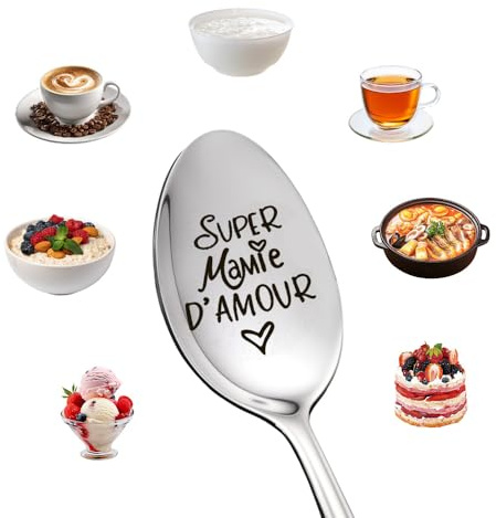 Mamie Cadeau D'anniversaire Femme Cadeaux Fête des Mère Grand Mère Mamie Joyeux Anniversaire Mamy Super Mamie D'amour Cuillère à Dessert Café Glace Petites Cuillères Inox
