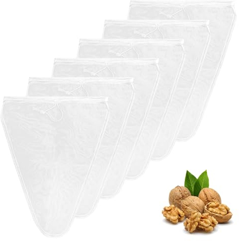 APOMOONS 6 Stück Passiertuch Wiederverwendbar 25 X 30 cm, Nylon Nussmilchbeutel Waschbar Filterbeutel mit Kordelzug Nussbeutel Sieb Nut Milk Bag für Obstsaft Hausgemachten Kaffee Nussmilch