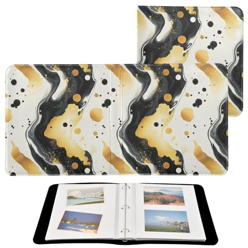 Álbum de fotos con patrón dorado y negro, autoadhesivo, para fotos de todos los tamaños, fotos de 4 x 6, 5 x 7, 6 x 8 pulgadas